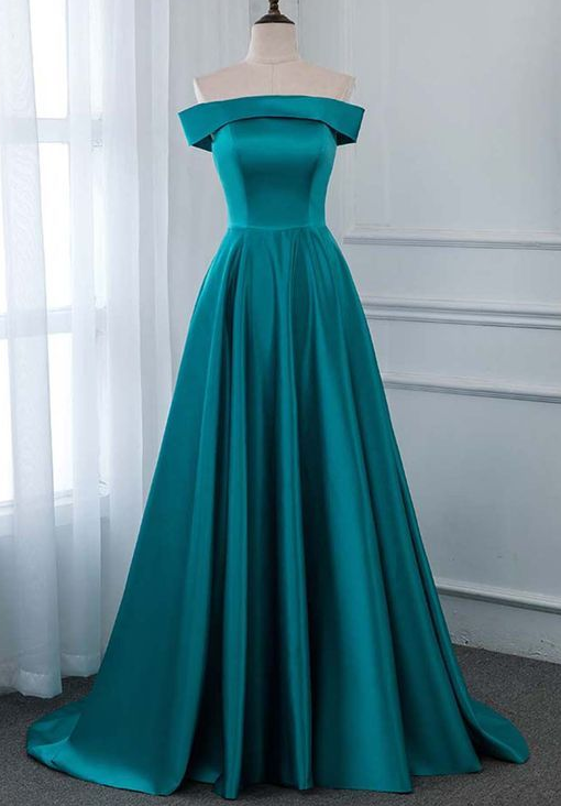 Turquoise Satin Strapless Long Bridesmaid Dress, Prom Dress CD7554