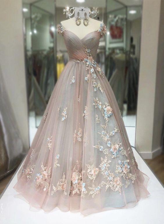 A line tulle applique prom dress, evening dress CD7785