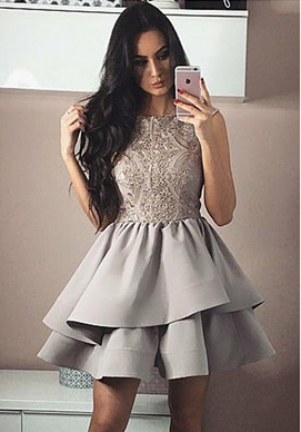A-Line Sleeveless Gray Homecoming Dress with Appliques CD778