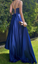 Blue satin long prom dress simple evening dress CD7801