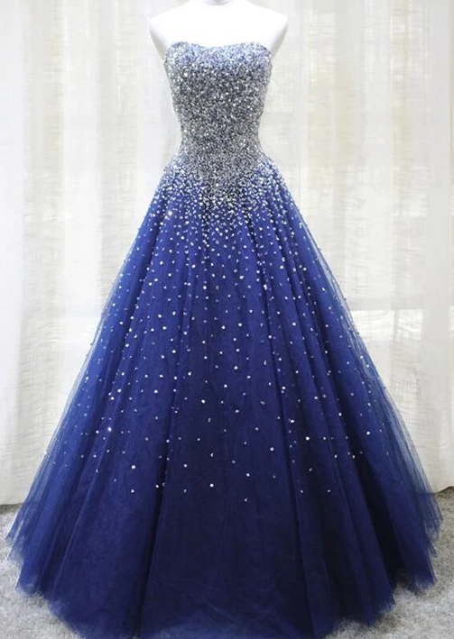 Gorgeous Sparkle Blue Sweet 16 Dress, Handmade Beaded Formal Gown, Junior Prom Dress CD7802