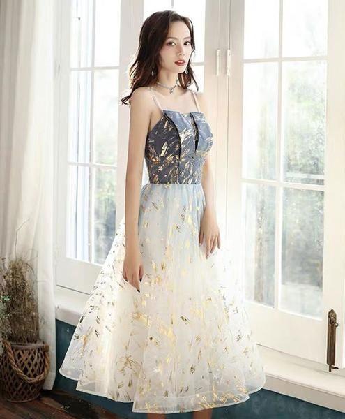 Blue tulle lace short prom dress blue tulle cocktail dress CD7971