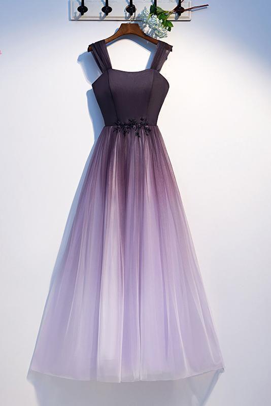 Unique A Line Ombre Purple Beading Prom Dresses with Lace up, Long Dance Dresses CD7983