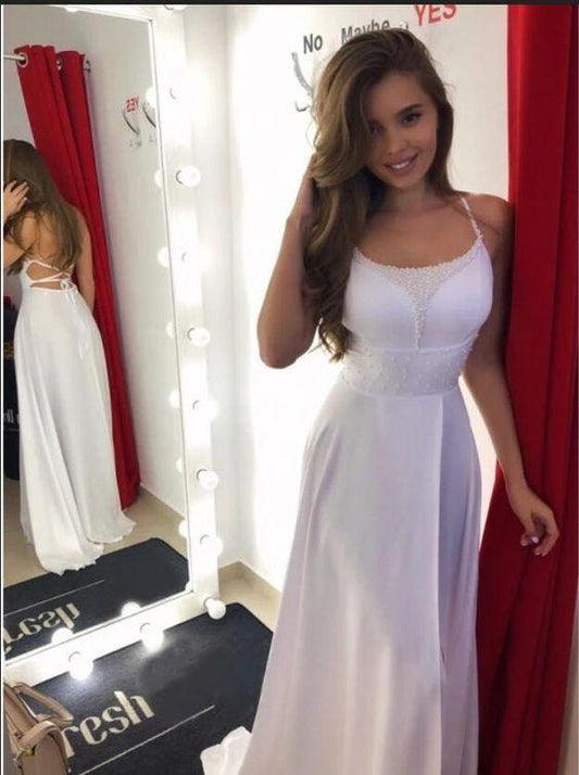 Stylish White A Line Long Prom Dresses, Sexy Evening Party Dress, Formal Dress CD8034
