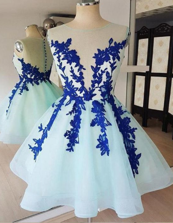 Sleeveless Lace Appliques Homecoming Dresses, Tulle Cocktail Dresses CD830