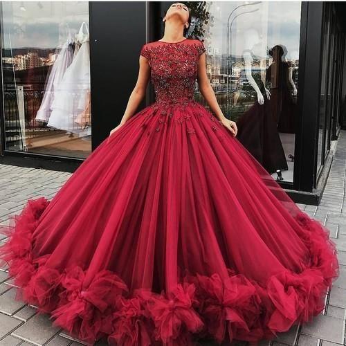 Elegant burgundy prom dresses, cap sleeves birthday prom dresses, party dress, ball gown CD846