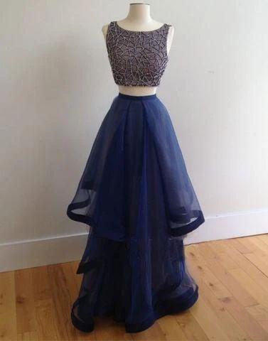 blue two pieces beaded top prom dress CD8554