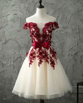 Burgundy lace tulle short dress, burgundy lace homecoming dress CD865