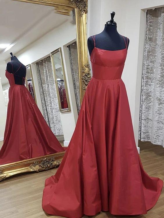 Simple A Line Backless Burgundy Long Prom Dresses CD8743
