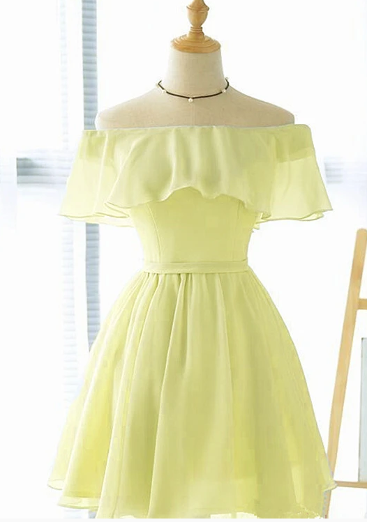 Cute Light Yellow Chiffon Short Party Dress, Short Bridesmaid homecoming Dress CD8764