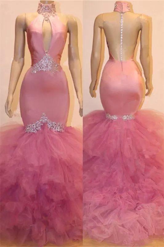 Keyhole Tulle Mermaid Long Prom Dresses Cheap for Formal CD8804
