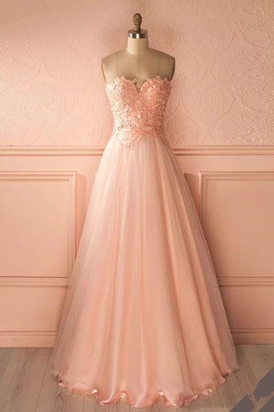 Simple pink strapless long sweet 16 prom dresses CD8861