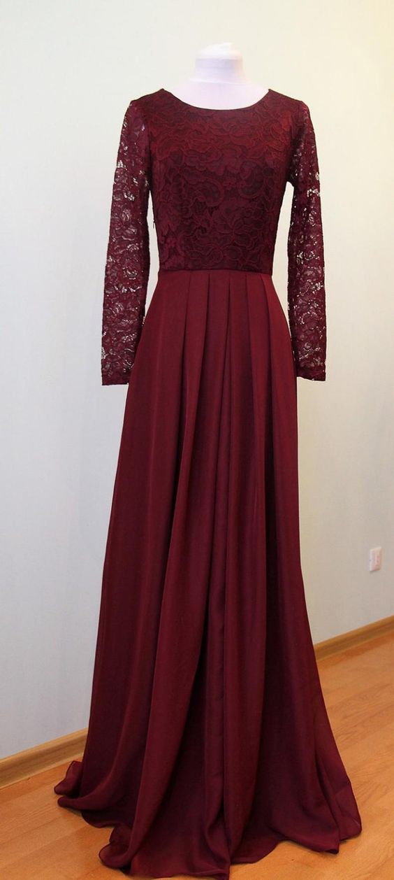 Long burgundy lace dress for bridesmaids Burgundy prom bridesmaid dress CD8891