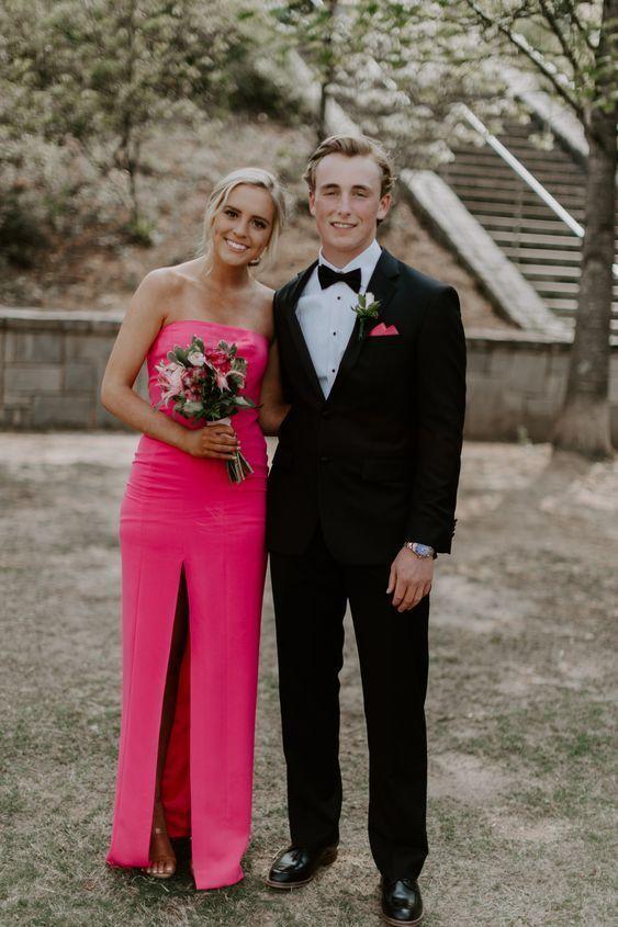 Couple Hot Pink Poses Formal Prom Dress CD8894