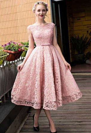 Pink Lace Homecoming Dress, Appliques Homecoming Dress, A-line Formal Dress CD901