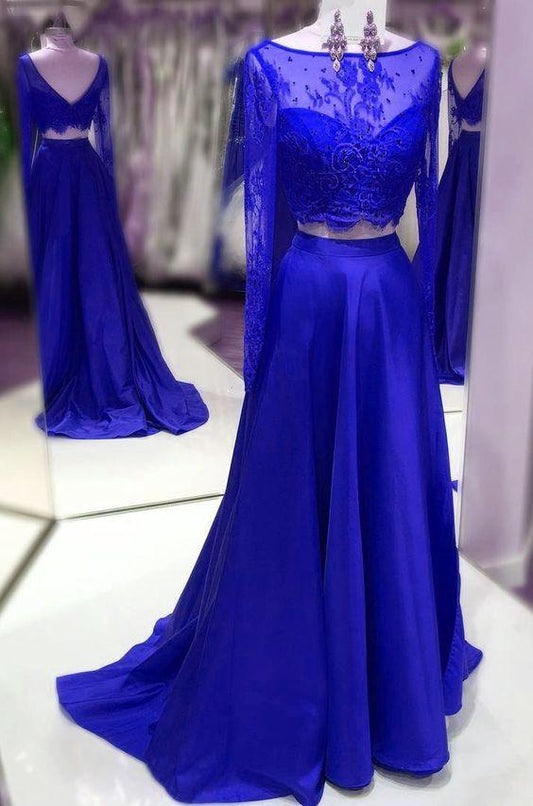 Long Sleeves Prom Dresses, lace Prom Gowns, elegant Prom Dresses, two Piece Prom Dresses, prom Dresses CD9030