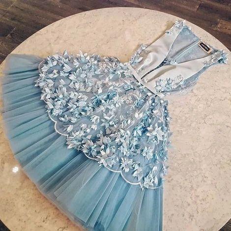 Unique tulle short homecoming dress, blue lace homecoming dress CD9080
