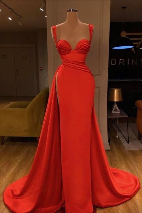 Sexy Red Thigh-high Slit Prom Dress CD9188