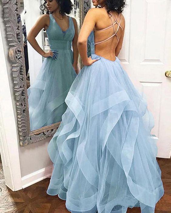 Fancy sky blue/Rose Pink Layered Prom Dress with Straps Formal Wear 2024 CD9190