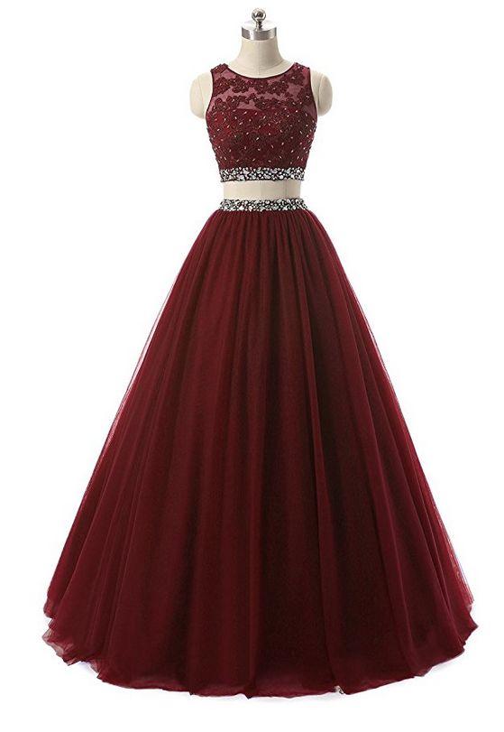 2 Pieces Lace Sequined Evening Party Gowns Beaded Appliques Formal Prom Dresses