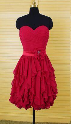 Stylish Red Ruffles Chiffon Short Homecoming Dress CD9396