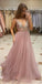 stunning v neckline pink tulle long evening dress with sequins bodice prom dress CD9405