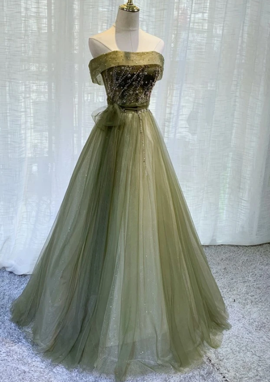 Light Green Tulle Scoop Long Party prom Gown, Green Bridesmaid Dress CD9506