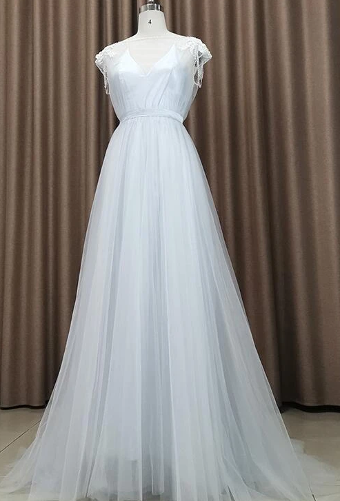 Beautiful Light Grey Tulle Long Party Dress, Light Grey Evening prom Gown CD9577
