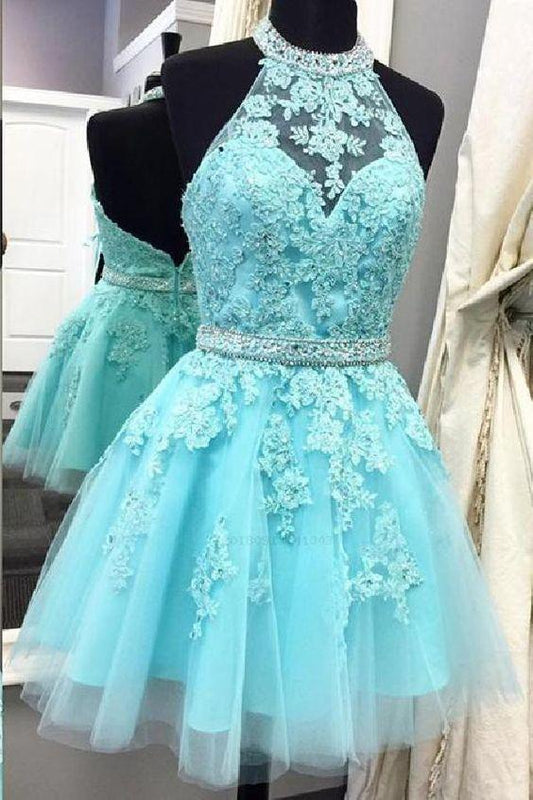 Halter Neck A-line Tulle/Lace Homecoming Dress Custom Made CD95