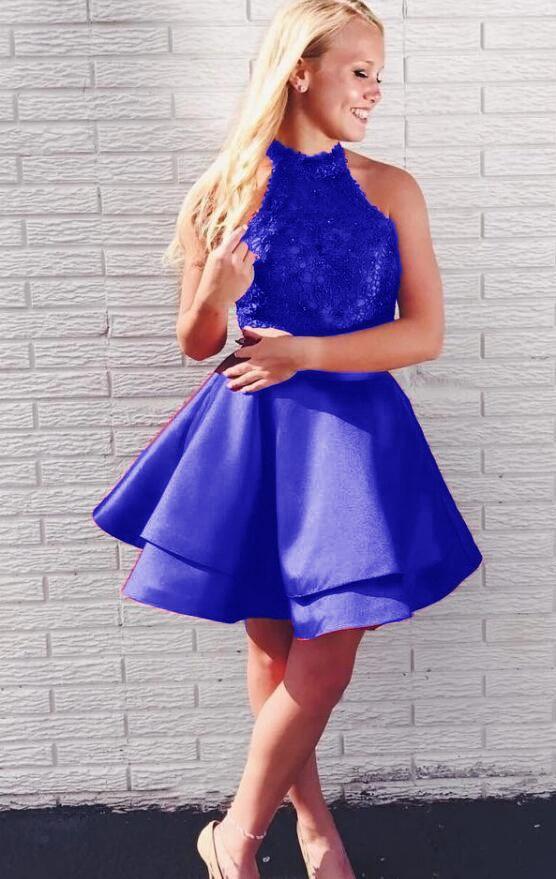 Backless Lace Top Satin Two Piece Homecoming Dresses CD9631