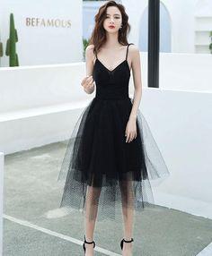Black v neck tulle short prom dress black short evening dress CD9721