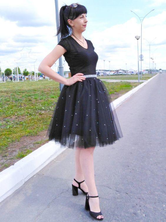 Black Tulle Homecoming Dress With Rhinestones CD9914