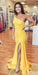 Elegant One Shoulder Mermaid Yellow Formal prom Dress CD995