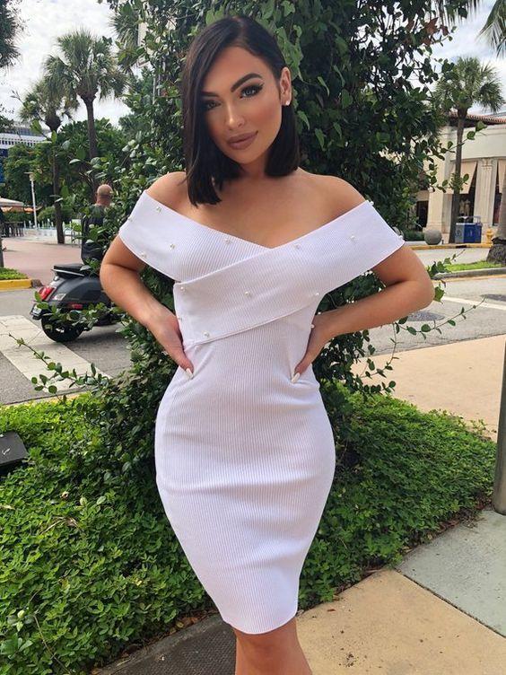 Ivory Pearl Off Shoulder Bodycon homecoming Dress CD9972