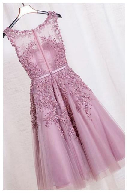 Elegant Appliques Prom Dress,Formal Short Homecoming Dress,Sleeveless Tulle Prom Gown,N173