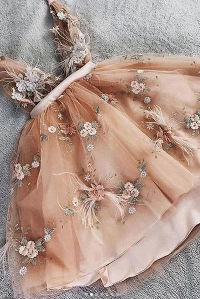 Princess V neck Tulle Homecoming Dress with Handemade Flower, Cute Tulle Prom Dress N2233