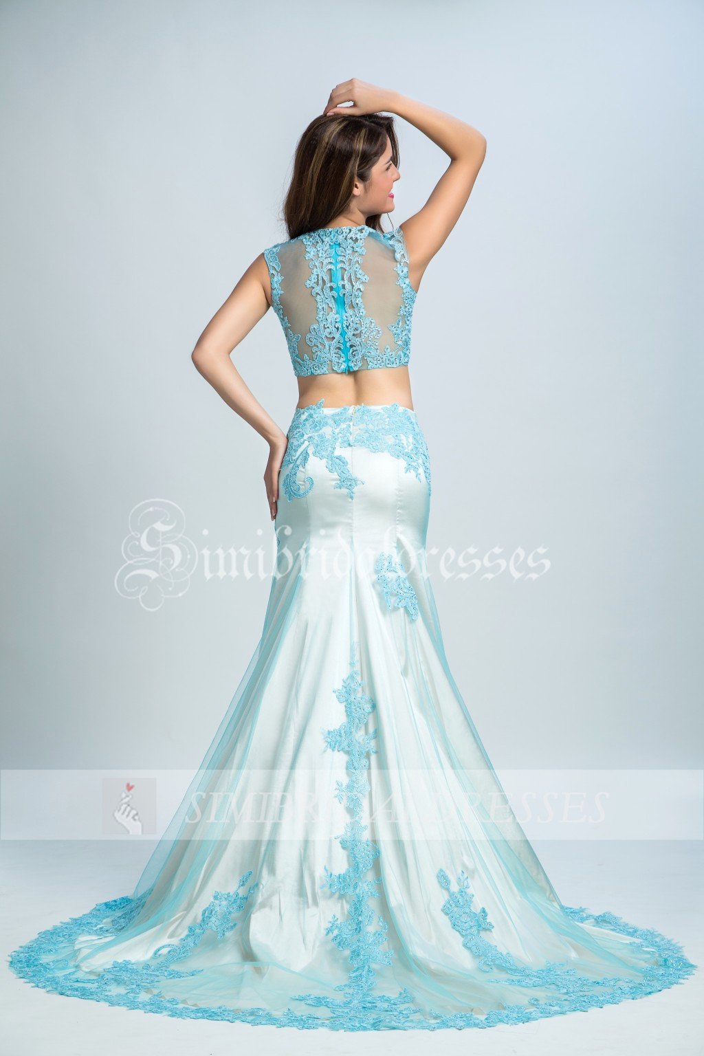 Two-piece Mermaid Prom Gown,New Arrival Light Blue Formal Dress,Sleeveless Tulle Prom Dress,N142