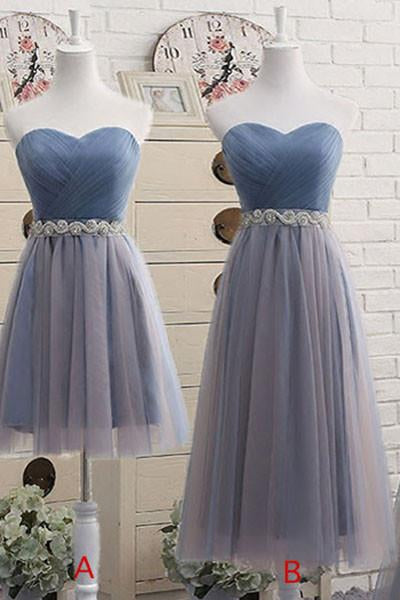 Sweetheart Neckline Bridesmaid Dress,Short Bridesmaid Gown,Prom Dress,Tea-Length Tulle Bridesmaid Dresses,2017 Short Prom Dress with Beading Waist,N140
