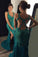 Beading Emerald Green Prom Dress,Sexy Backless Prom Dress,Mermaid Split Party Gown N72