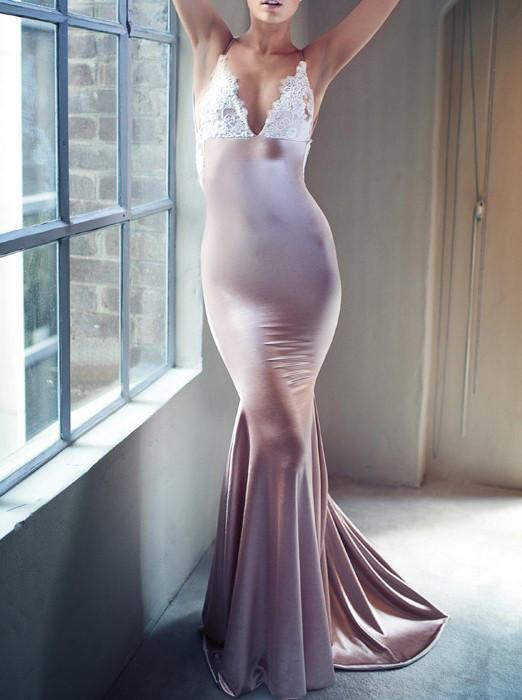Mermaid V-neck Backless Long Bridesmaid Dress,Party Dresses N21