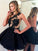 A-line Homecoming Dress,Short Prom Dress,Chiffon Black Backless Cocktail Dress with Appliques,N80