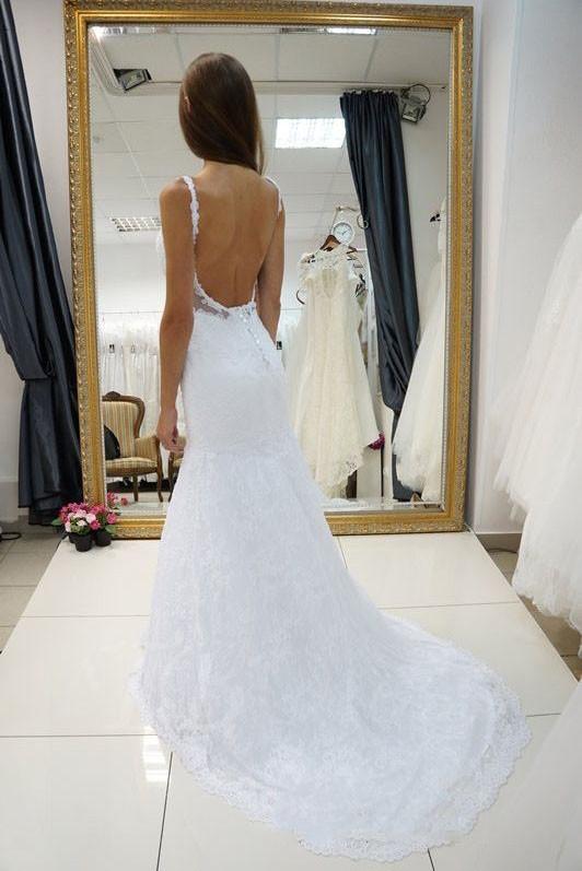 White Straps Open Back Lace Wedding Dress,Sexy Sweetheart Bridal Dress,Customized Bridal Gown,N134