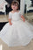 Half Sleeves Flower Girl Dress,Kid Ball Gown,White Fluffy Lace Flower Girl Dress with Flowers,F002
