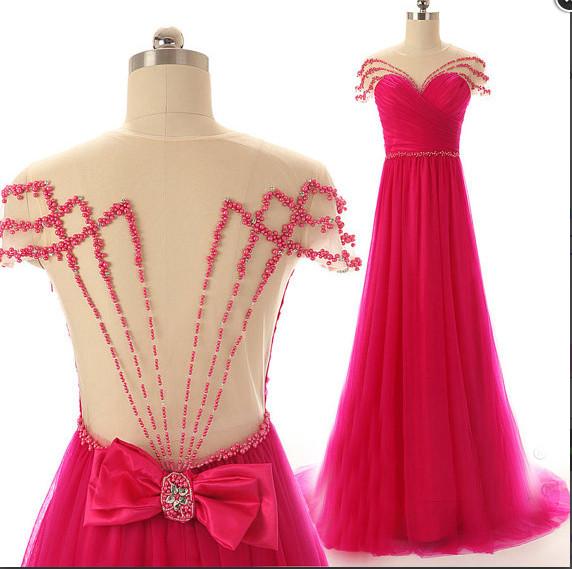Sexy A line Beading Prom Dresses,Tulle Prom Dress,Long Evening Dress N40