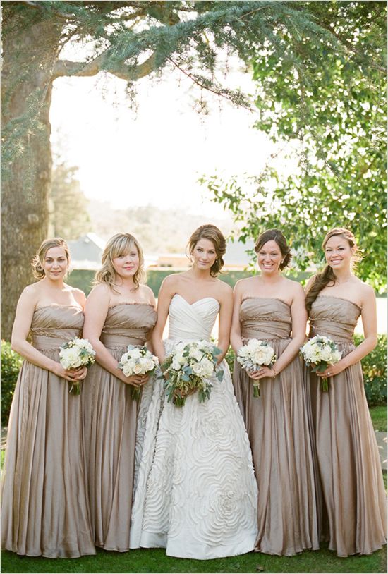 2024 Cheap A Line Chocolate Strapless Chiffon Long Bridesmaid Dresses / Gowns