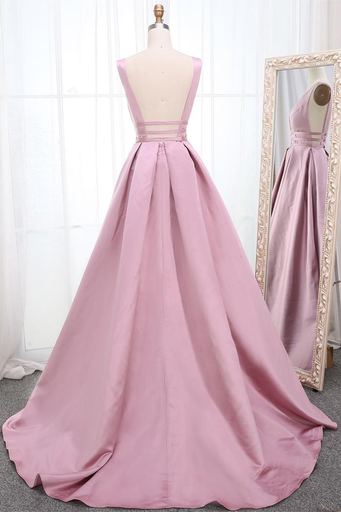 Simple V Neck Sleeveless Long Prom Dress, A Line Ruched Long Evening Dresses N2272