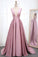 Simple V Neck Sleeveless Long Prom Dress, A Line Ruched Long Evening Dresses N2272