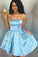 Royal Blue Strapless Satin Homecoming Dress with Beading, A Line Short Graduation Dresses N2051