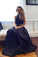 Two piece Black Satin Prom Dresses,A-line Sleeveless Long Evening Dress N33