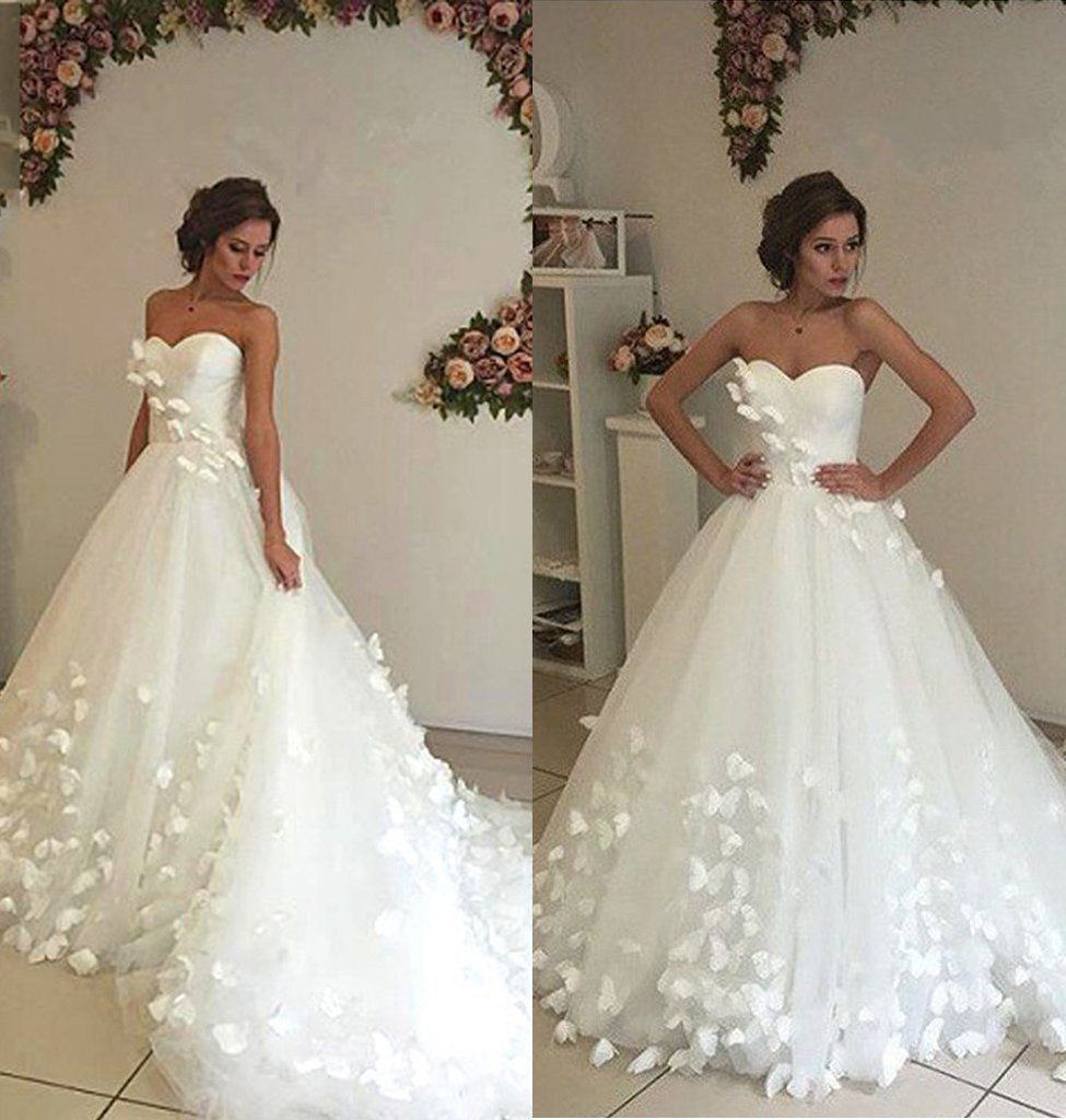 Gorgeous Sweetheart Ball Gown Wedding Dress with Appliques, Beach Wedding Gown N1787